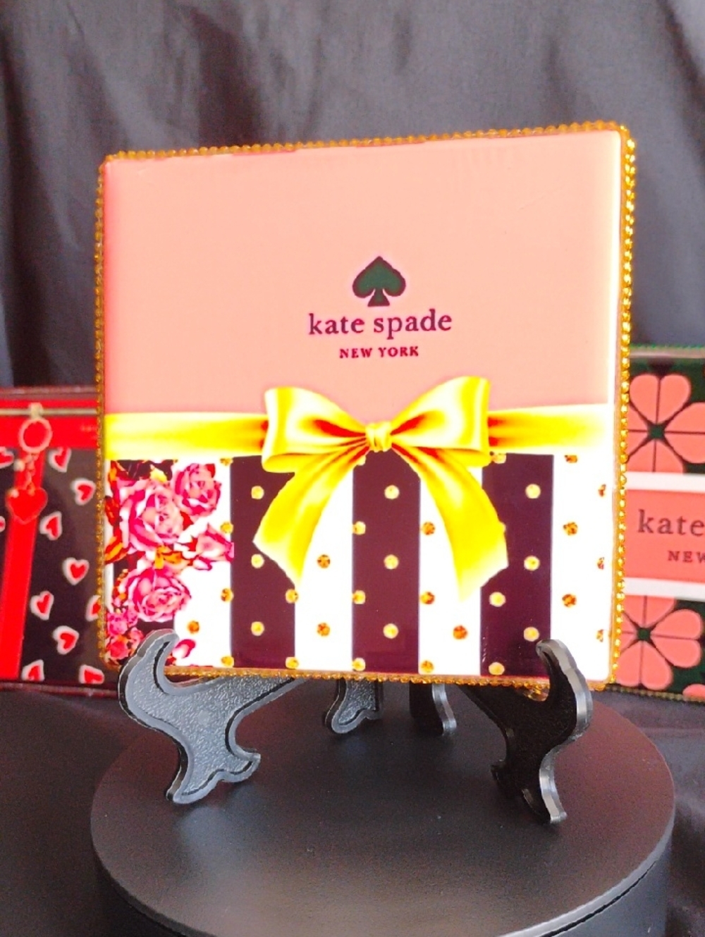 kate spade Pink and Gold Decorative Box with Floral and Stripes Art